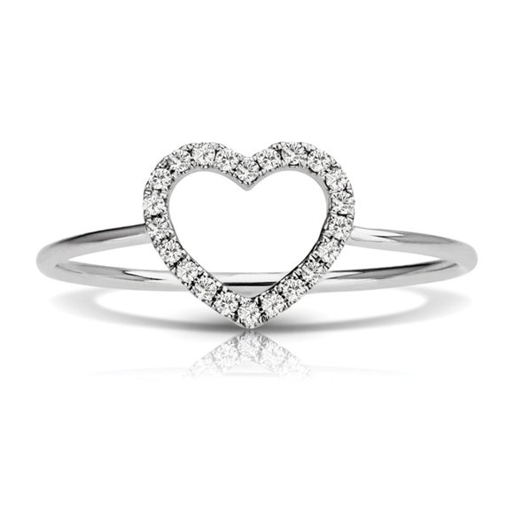 Trendy Diamond Heart Ring in 14k White Gold